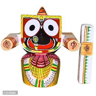 RealCraft; INSPIRING LIFES Wooden Idol of Single Lord Shree jagannath(Patitapabana) with Sudarshan,for Pooja Decorative Showpiece - 15 cm (Wood, Multicolor)-thumb0