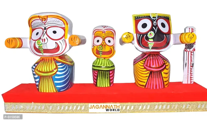 RealCraft; INSPIRING LIFES Lord Shree jagannath,Balabhadra,maa Subhadra and Sudarshan in Wooden Stand 6 Inch Idol Set,(Wood, Multicolor)-thumb0
