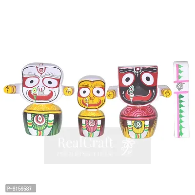 RealCraft; INSPIRING LIFES Neem Wood Lord Shree Jagannath,Balabhadra,Subhadra,Sudarshan (6 Inch) Idol Set-thumb0