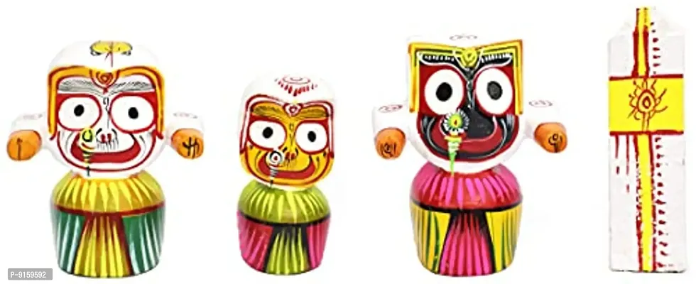 RealCraft; INSPIRING LIFES Lord Jagannath,Balabhadra,Maa Subhadra and Sudarsan Chakra( Chaturdha Murti) Wooden Idol for Puja ,4 Inch Decorative Showpiece - 10 cm (Wood, Multicolor)