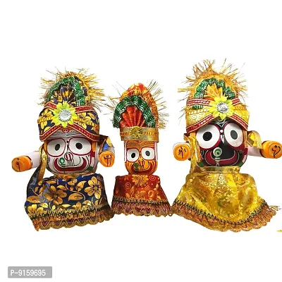 RealCraft; INSPIRING LIFES Wooden Idol of Lord Jagannath,Balaram and Subhadra | Hindu God Made of Pure Neem Wood with Poshak Dress Mukut | Singhara Vesa | 6 inch,Multicolour-thumb0