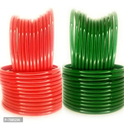 Plain Glass bangles Combo of 24 Red  24 Green Bangles for Women and Girls-thumb0