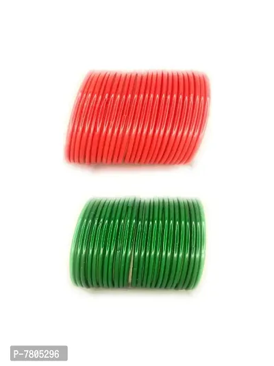Plain Glass bangles Combo of 24 Red  24 Green Bangles for Women and Girls-thumb2