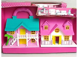 EdPlay Big Size Doll House Set Toy for Girls Kids Baby with Small Miniature Dolls Family, Furniture and Barbie Accessories- Bada guriya ka ghar dikhaiye Pink Color-thumb1