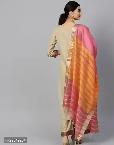 Elegant Beige Cotton Blend  Kurti Bottom And  Chanderi Dupatta Set-thumb2