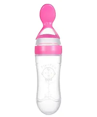 PIKIPOO 90ML Newborn Baby Feeding Bottle Toddler Safe Silicone Squeeze Feeding Spoon Milk Cereal Bottle Baby Training Feeder (Random Color/90 ml) (Pink)-thumb4