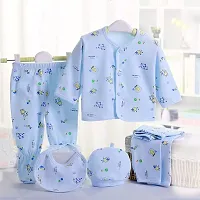 PIKIPOO New Born Baby Summer Wear Baby Clothes 5Pcs Sets 100% Cotton Baby Boys Girls Unisex Baby Cotton/Summer Suit Toddlers Infant Clothes First Gift for New Born Baby. (0-3 Months, Blue)-thumb1