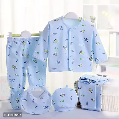 PIKIPOO New Born Baby Summer Wear Baby Clothes 5Pcs Sets 100% Cotton Baby Boys Girls Unisex Baby Cotton/Summer Suit Toddlers Infant Clothes First Gift for New Born Baby. (0-3 Months, Blue)-thumb2