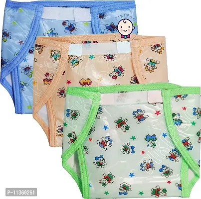 PIKIPOO Presents Baby Kids Soft PVC (Plastic) Diaper Joker Padded Baby Nappy Panty Training Pants with Inner & Outer Soft Plastic Reusable & Waterproof Multi (3-6 Month ) (3-6 Months, Multicolor)