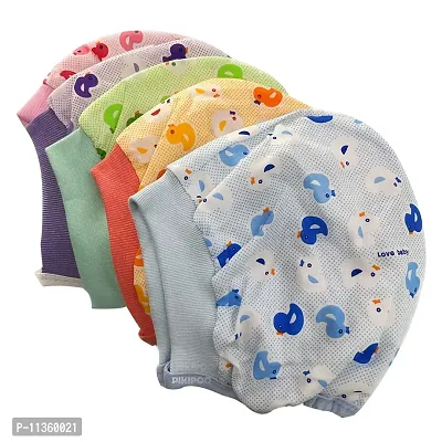 PIKIPOO Baby Soft Cotton & Terry Cotton Caps with Tai Knot New Born Baby Gift Set Bonnet Infant/Toddler Unisex Baby Winter Cap/Hat/Topi 5Pcs Combo Print May Very (12-18 Months, Printed Color)-thumb0