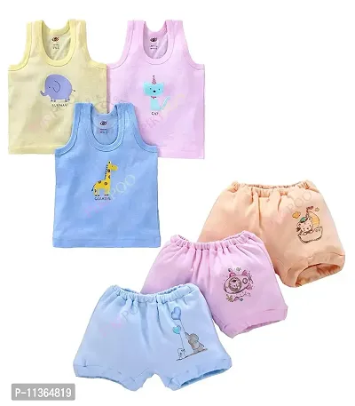PIKIPOO Kids Vest Baniyan Cotton Inner wear with Baby Boy's & Girl's Panties Set for Summer Wear Toddler Newborn Gift Set Sando/Bloomers/Briefs/Drawers/Trunks/Panty (3 - 6 Months, Blue)
