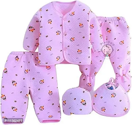 PIKIPOO Presents New Born Baby Winter Wear Keep warm Baby Clothes 5Pcs Sets Cotton Baby Boys Girls Unisex Baby Fleece/Falalen or Flannel Suit Infant Clothes First Gift of New Baby (Pink 0-3 Months Infants New Born Baby)-thumb0