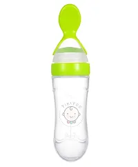 PIKIPOO 90ML Newborn Baby Feeding Bottle Toddler Safe Silicone Squeeze Feeding Spoon Milk Cereal Bottle Baby Training Feeder (Random Color/90 ml) (Green)-thumb4