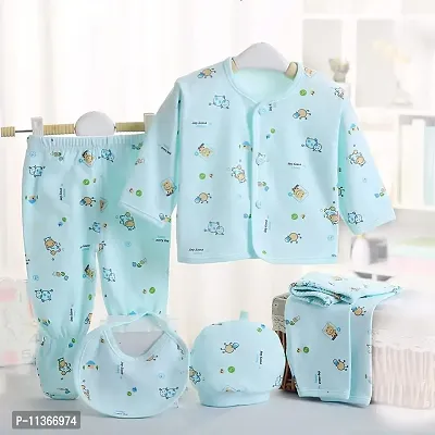 PIKIPOO New Born Baby Summer Wear Baby Clothes 5Pcs Sets 100% Cotton Baby Boys Girls Unisex Baby Cotton/Summer Suit Toddlers Infant Clothes First Gift for New Born Baby. (0-3 Months, Sky Blue)-thumb3
