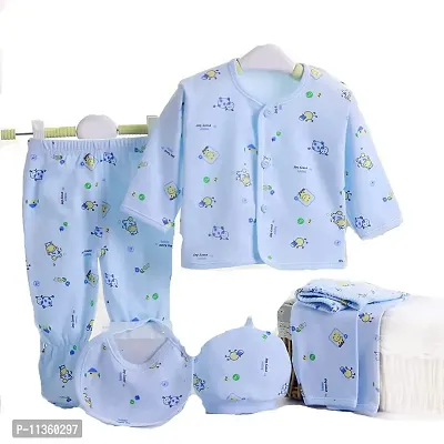 PIKIPOO New Born Baby Summer Wear Baby Clothes 5Pcs Sets 100% Cotton Baby Boys Girls Unisex Baby Cotton/Summer Suit Toddlers Infant Clothes First Gift for New Born Baby. (0-3 Months, Blue)-thumb0