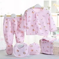 PIKIPOO New Born Baby Summer Wear Baby Clothes 5Pcs Sets 100% Cotton Baby Boys Girls Unisex Baby Cotton/Summer Suit Toddlers Infant Clothes First Gift for New Born Baby. (0-3 Months, Pink)-thumb1