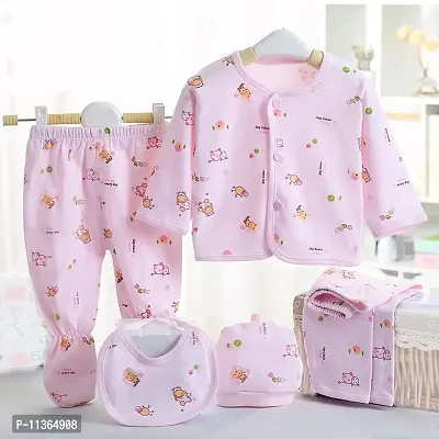 PIKIPOO New Born Baby Summer Wear Baby Clothes 5Pcs Sets 100% Cotton Baby Boys Girls Unisex Baby Cotton/Summer Suit Toddlers Infant Clothes First Gift for New Born Baby. (0-3 Months, Pink)-thumb2