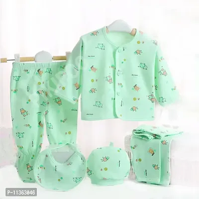 PIKIPOO New Born Baby Summer Wear Baby Clothes 5Pcs Sets 100% Cotton Baby Boys Girls Unisex Baby Cotton/Summer Suit Toddlers Infant Clothes First Gift for New Born Baby. (0-3 Months, Green)