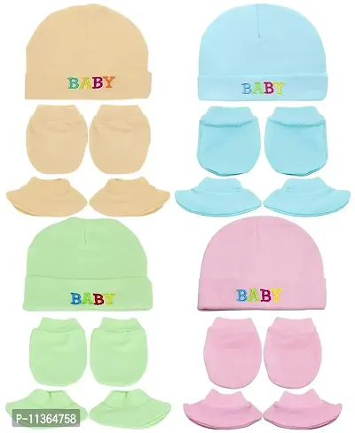 PIKIPOO Baby Cotton Mitten Sets with Cap and Booty- (Multicolor)