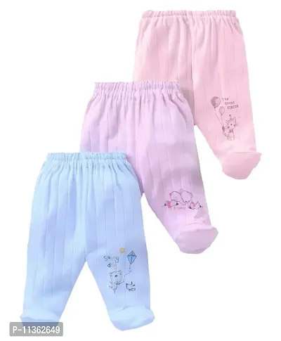 PIKIPOO New Born Baby Cotton Pajama Leggings with Booties Socks Baby Booties 100% Soft Elastic and Cotton Fabric for Babies Soft Skin Keep Baby Cozy. Pack of 3 Pcs, 0-1 Month (0-1 Months, Pink)