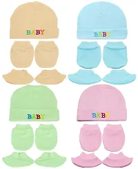 PIKIPOO Baby Cotton Mitten Sets with Cap and Booty- (Multicolor)-thumb1