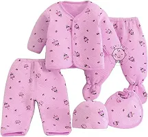 PIKIPOO Presents New Born Baby Winter Wear Keep warm Baby Clothes 5Pcs Sets Cotton Baby Boys Girls Unisex Baby Fleece/Falalen or Flannel Suit Infant Clothes First Gift of New Baby (Pink 0-3 Months Infants New Born Baby)-thumb1