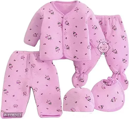 PIKIPOO Presents New Born Baby Winter Wear Keep warm Baby Clothes 5Pcs Sets Cotton Baby Boys Girls Unisex Baby Fleece/Falalen or Flannel Suit Infant Clothes First Gift of New Baby (Pink 0-3 Months Infants New Born Baby)-thumb2