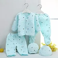 PIKIPOO Presents Born Baby Winter Wear Keep Warm Cartoon Printing Baby Clothes 5Pcs Sets Cotton Baby Boys Girls Unisex Baby Fleece/Falalen Suit Infant Clothes (Sky Blue)-thumb1