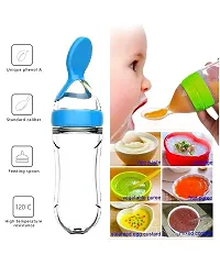PIKIPOO 90ML Newborn Baby Feeding Bottle Toddler Safe Silicone Squeeze Feeding Spoon Milk Cereal Bottle Baby Training Feeder (90 ml) (Blue)-thumb1