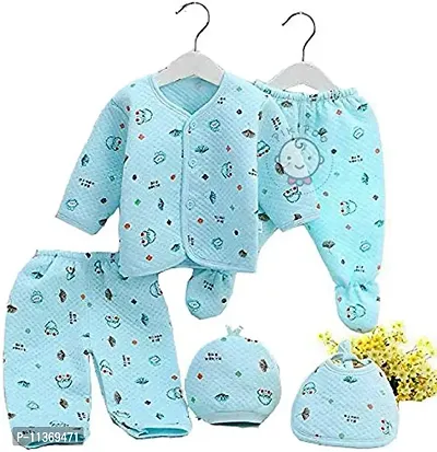 PIKIPOO Presents New Born Baby Winter Wear Keep warm Baby Clothes 5Pcs Sets Cotton Baby Boys Girls Unisex Baby Fleece/Falalen or Flannel Suit Infant Clothes First Gift of New Baby (Sky Blue 0-3 Months Infants New Born Baby)