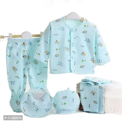 PIKIPOO New Born Baby Summer Wear Baby Clothes 5Pcs Sets 100% Cotton Baby Boys Girls Unisex Baby Cotton/Summer Suit Toddlers Infant Clothes First Gift for New Born Baby. (0-3 Months, Sky Blue)-thumb0