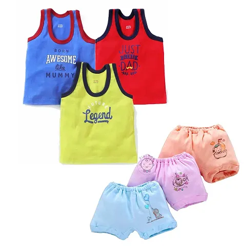 PIKIPOO Kids Vest Baniyan Cotton Inner wear with Baby Boy's & Girl's Panties Set for Summer Wear Toddler Newborn Gift Set Sando/Bloomers/Briefs/Drawers/Trunks/Panty