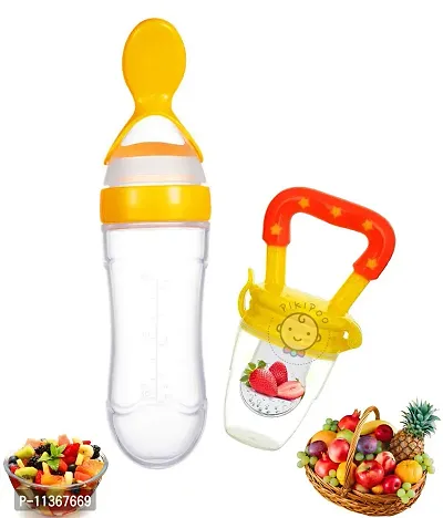 PIKIPOO 90ML Newborn Baby Feeding Bottle Toddler Safe Silicone Squeeze Feeding Spoon Milk Cereal Bottle Baby Training Feeder (Random Color/90 ml) (Yellow)