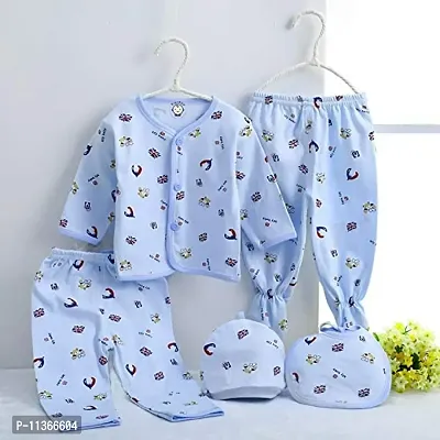 PIKIPOO Zero+ New Born Baby Summer Wear Baby Clothes 5Pcs Sets 100% Cotton Baby Boys Girls Unisex Baby Cotton/Summer Suit Infant Clothes First Gift for New Born Baby.0-3 Months (Blue, 0-3 Months)-thumb0