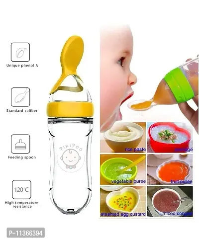 PIKIPOO 90ML Newborn Baby Feeding Bottle Toddler Safe Silicone Squeeze Feeding Spoon Milk Cereal Bottle Baby Training Feeder (Random Color/90 ml) (Green)-thumb2