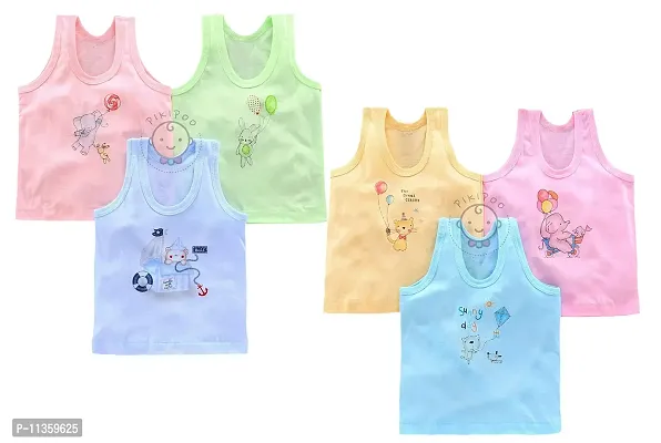 PIKIPOO Soft Printed Vest Baniyan Cotton Inner wear Vest for Baby Vest Kids Vest Toddler Vest Pack of 6 (3-6 Months, Light Color)