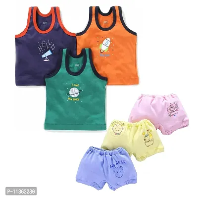 PIKIPOO Kids Vest Baniyan Cotton Inner wear with Baby Boy's & Girl's Panties Set for Summer Wear Toddler Newborn Gift Set Sando/Bloomers/Briefs/Drawers/Trunks/Panty (12-18 Months, Dark Color-2)