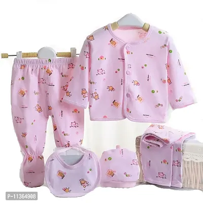 PIKIPOO New Born Baby Summer Wear Baby Clothes 5Pcs Sets 100% Cotton Baby Boys Girls Unisex Baby Cotton/Summer Suit Toddlers Infant Clothes First Gift for New Born Baby. (0-3 Months, Pink)