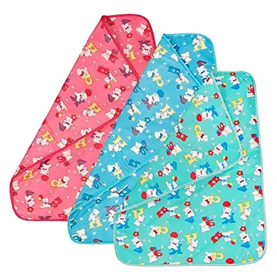 PIKIPOO Soft Plastic and Cotton Waterproof Nappy Changing Mat Bedding, 0-6 Months (Multicolour) - Set of 3 (Double Side Mate)