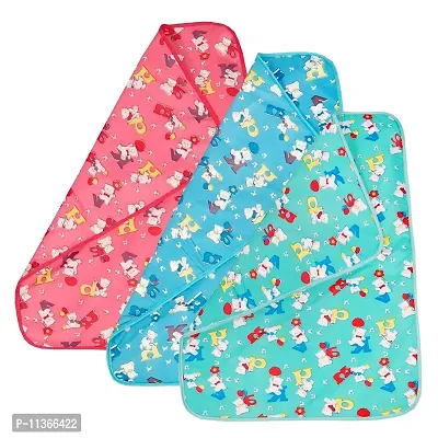 PIKIPOO Soft Plastic and Cotton Waterproof Nappy Changing Mat Bedding, 0-6 Months (Multicolour) - Set of 3 (Double Side Mate)-thumb0
