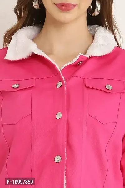 LAKHDATAR FASHION Women's Stylish Solid Long Sleeves Denim Fur Jacket For Women's  Girl's-thumb2