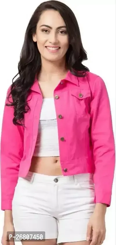 Stylish Solid Denim Pink Jackets For Women-thumb0