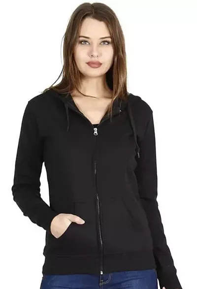 Bonnin Women's Cotton Fleece Hooded Neck Zipper Sweatshirt