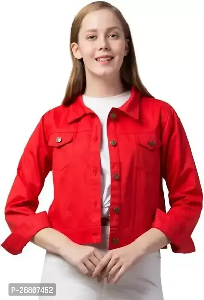 Stylish Solid Denim Red Jackets For Women