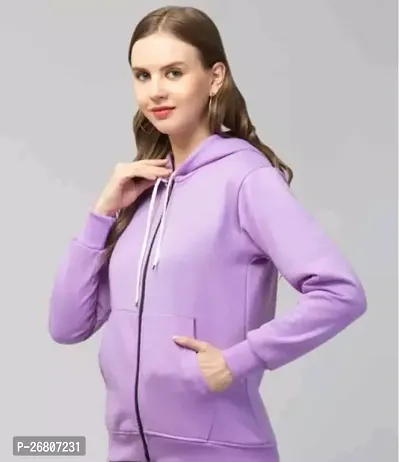 Stylish Fleece Purple Solid Front-Open Hoodies For Women-thumb0
