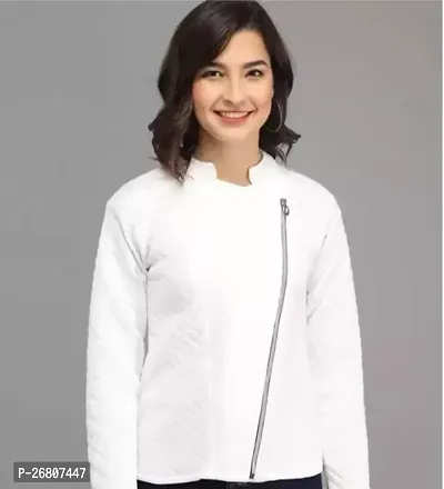 Stylish Solid Fleece White Jackets For Women-thumb0