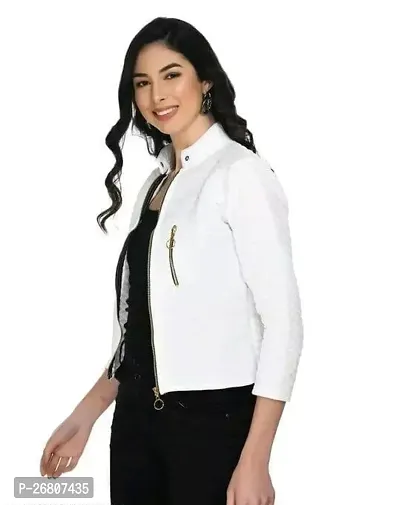 Stylish Solid Leather White Jackets For Women-thumb0