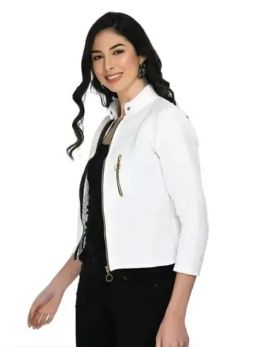 Stylish Solid Leather White Jackets For Women