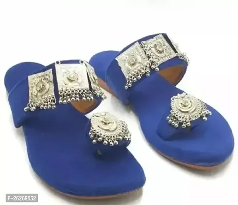 Elegant Blue Velvet Solid Fashion Flats For Women-thumb0
