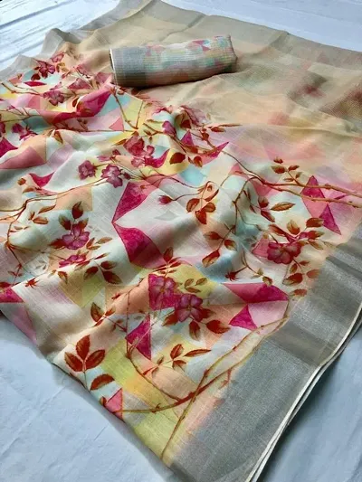 Summer Trendy Linen Printed Sarees